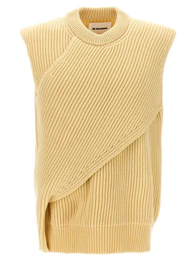 Jil Sander English Ribbed Vest In Beige