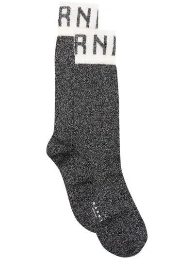 Marni Logo-intarsia Metallic-threading Socks In Black