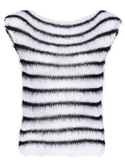 Marni Open-knit Striped Top In White