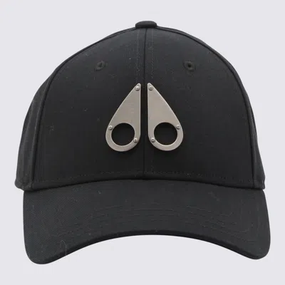 Moose Knuckles Black Canvas And Leather Baseball Cap In Black/nickel