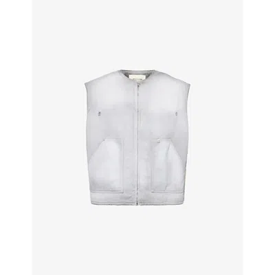 Alyx 1017  9sm Mens Treated White Faded-wash Boxy-fit Cotton-canvas Waistcoat