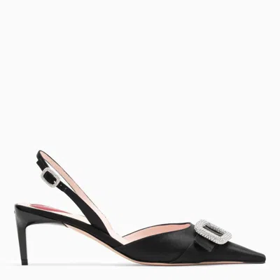 Roger Vivier Décolleté Dorsay Slingback With Rhinestone Buckle In Black