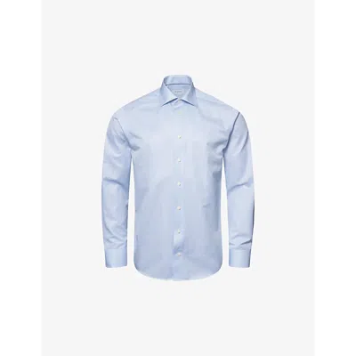 Eton Mens Light Blue Signature Twill Striped Slim-fit Cotton Shirt