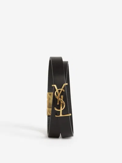 Saint Laurent Leather Wrap Bracelet In Negre