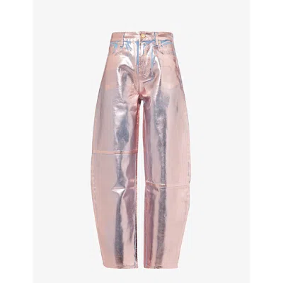 Ganni Womens Lilac Sachet Metallic Wide-leg Relaxed-fit Organic-denim Jeans