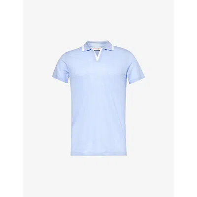 Orlebar Brown Mens Soft Blue Felix Contrast-trim Linen Polo Shirt