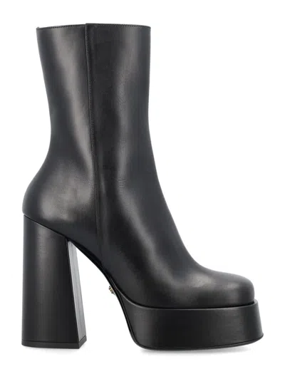 Versace Metallic Aevitas Platform Boots In Black