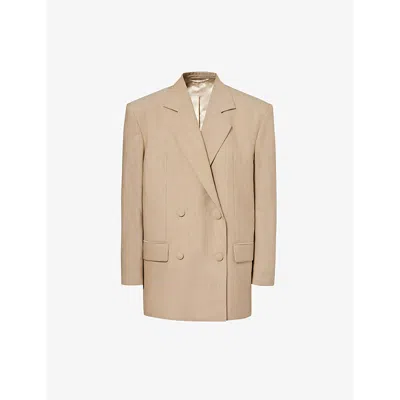 Givenchy Womens Beige Double-breasted Notched-lapel Wool Blazer