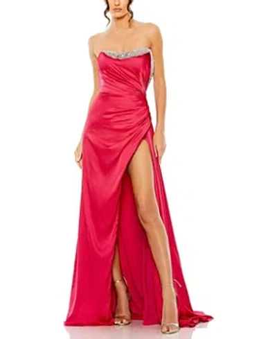 Mac Duggal Strapless Ruched Embellished Gown In Hot Pink