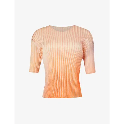 Issey Miyake Womens Orange Hued Suffused Gradient-pattern Satin T-shirt
