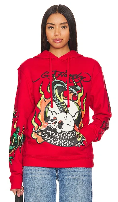 Ed Hardy Flame Cobra Hoodie In Red