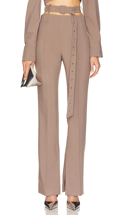 Rokh Belt Detailed Flare Trouser In Taupe