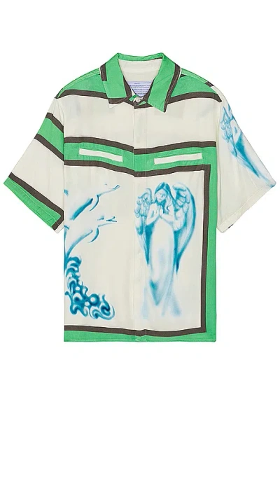 Jungles Angels Print Short Sleeve Modal Button-up Shirt In Birch