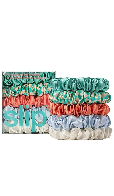 Slip Midi Scrunchies Set Of 5 In Coral,blue