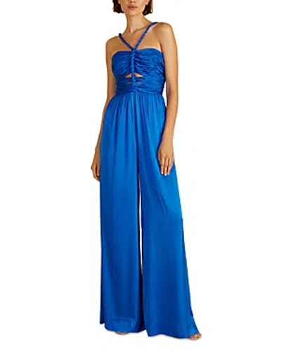 Amur Kirah Twist Halter Wide Leg Jumpsuit In Deep Ocean