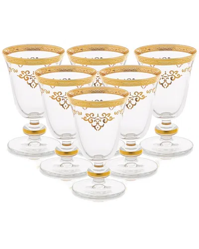 Alice Pazkus Set Of Six 7oz Short Stem Glasses With Gold Design