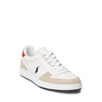 Polo Ralph Lauren Polo Court Suede Mix Sneakers In White With Navy Pony Logo