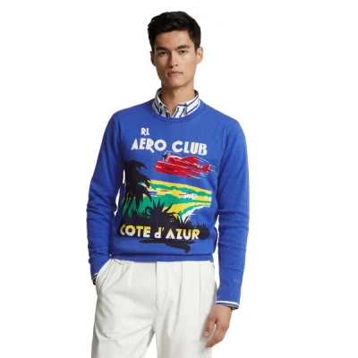 Polo Ralph Lauren Cotton Printed Regular Fit Crewneck Sweater In Blue