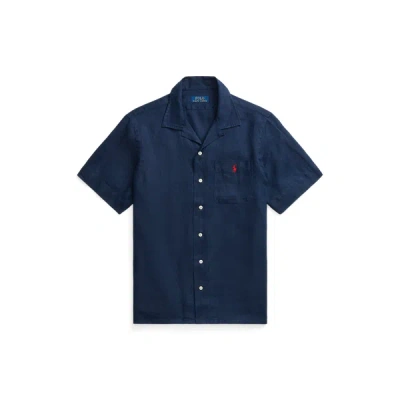 Polo Ralph Lauren Logo-embroidered Linen Shirt In Marine Blue
