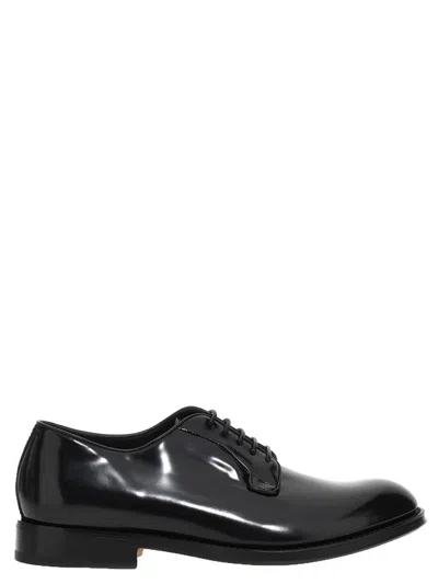 Santoni Shiny Leather Lace Up Shoes In Black