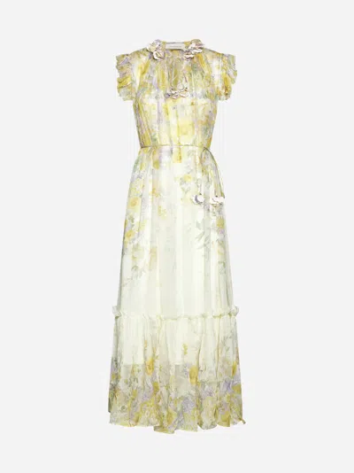 Zimmermann + Net Sustain Natura Appliquéd Belted Floral-print Recycled-crepon Midi Dress In Multi