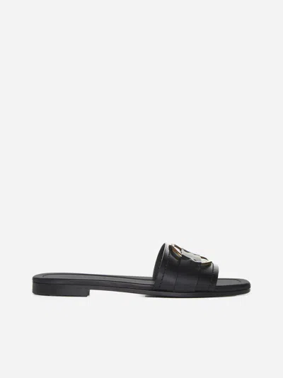 Moncler Mon Rubber Logo Flat Slide Sandals In Black