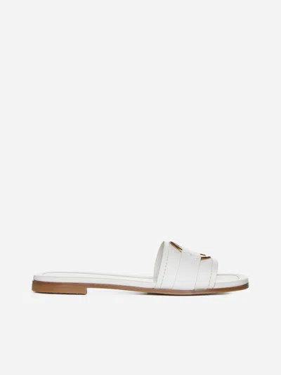 Moncler 15mm Bell Leather Slide Sandals In White