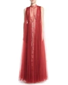 VALENTINO FLORAL LACE GOWN WITH TULLE OVERLAY,PROD200970073