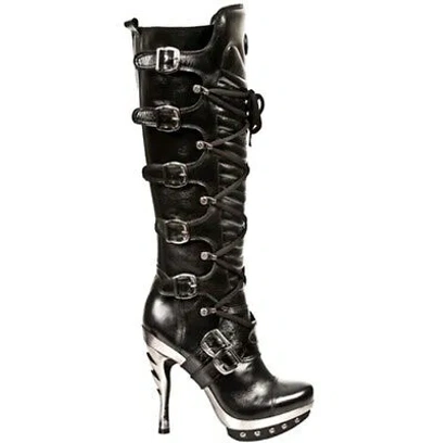 Pre-owned New Rock Newrock M.punk005 S1 Black Exclusive Rock Punk Gothic Boots - Womens