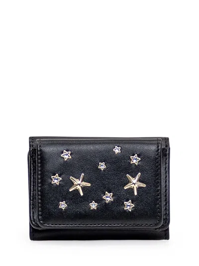 Jimmy Choo Star Embellished Folded Wallet In Black