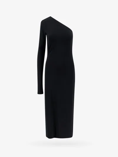 Sportmax Cartone One-sleeve Jersey Long Dress In Black