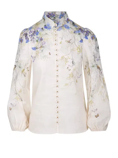 Zimmermann Harmony Floral Long-sleeve Blouse In White