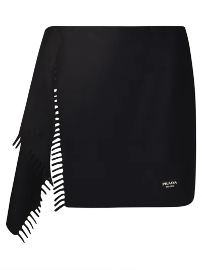 Prada Logo Fringed Skirt In Blue