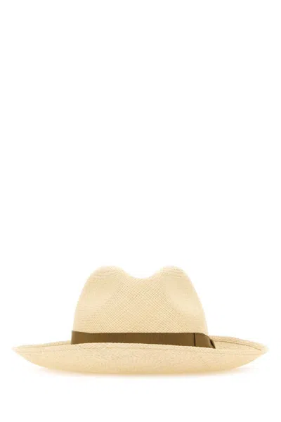 Borsalino Woven Round Hat In Beige O Tan