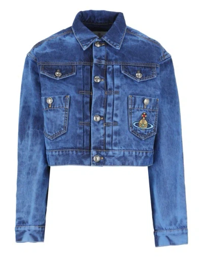 Vivienne Westwood Marlene Chambray Cropped Jacket In Blue