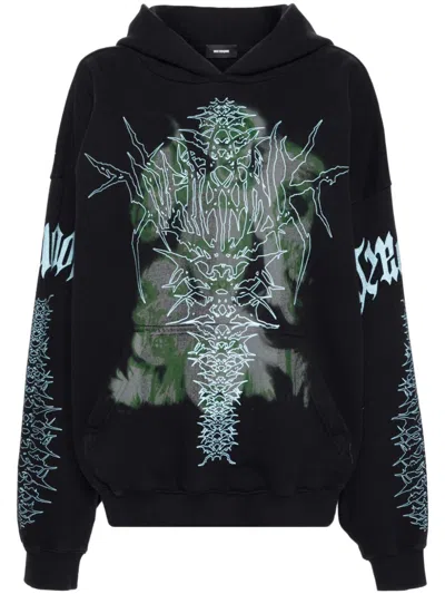 We11 Done Spike-print Cotton Hoodie In Schwarz