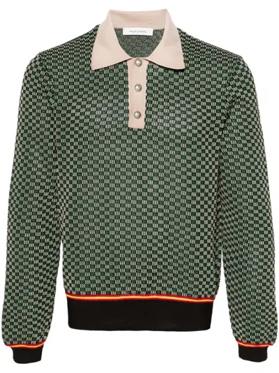 Wales Bonner Valley Textured-knit Polo Shirt In Grün