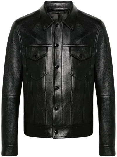 Tom Ford Classic-collar Leather Jacket In Schwarz