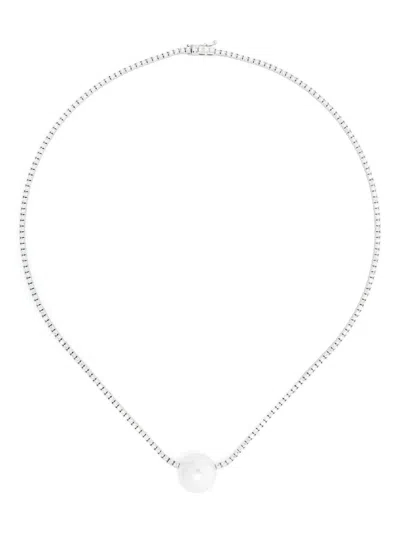 Mizuki 18kt White Gold Eve South Sea Pearl And Diamond Necklace In Silver