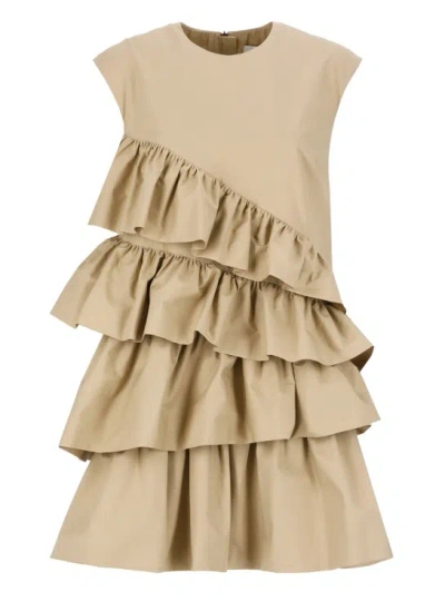 Msgm Dress With Rouches In Neutrals