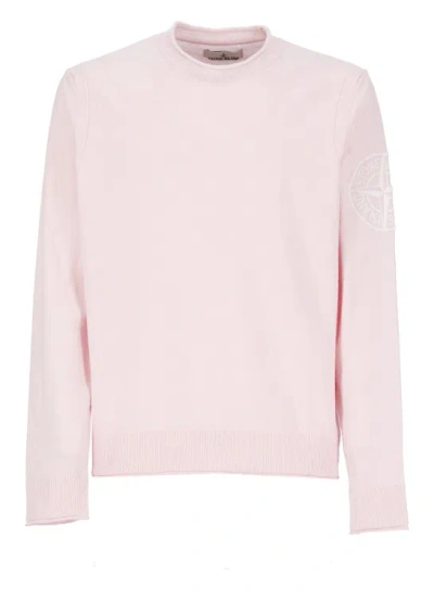 Stone Island Logoed Cotton Shirt In Pink