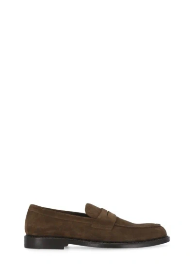 Doucal's Suede Leather Loafers In Brown