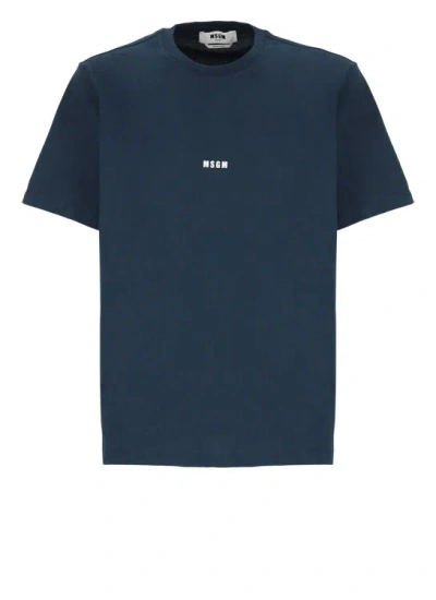 Msgm Logo-print Cotton T-shirt In Blue