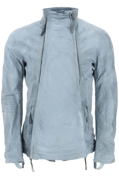Boris Bidjan Saberi Leather Jacket With Two Zippers In Light Blue