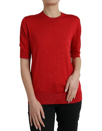 Dolce & Gabbana Red Silk Crew Neck Short Sleeves T-shirt Top