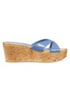 Stuart Weitzman Carmen Patent Slide Wedge Sandals In Blue Steel