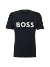 Hugo Boss Cotton-jersey Regular-fit T-shirt With Mesh Logo In Dark Blue