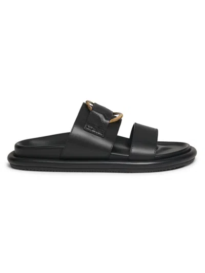 Moncler Bell Calfskin Logo Slide Sandals In Black
