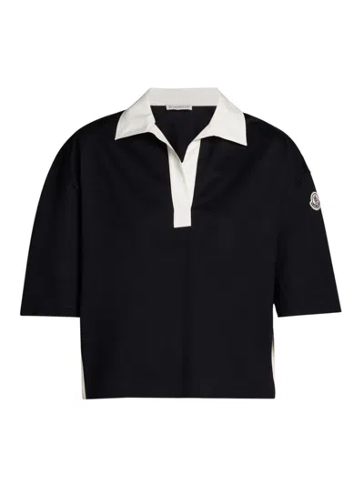 Moncler Cotton Polo Shirt In Black