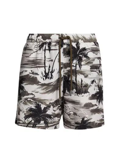 Moncler Logo-patch Swim Shorts In Printed Palm